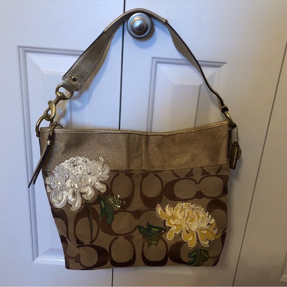 Coach Shoulder Bag w/ Appliqué Flowers